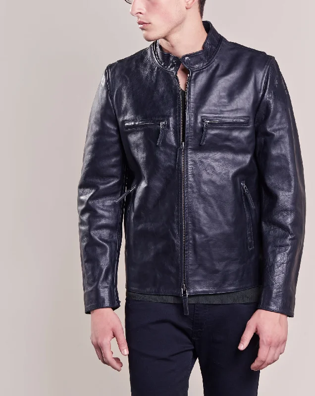 Noble Temperament Men Real Lambskin Motorcycle Leather Biker Jacket KM259