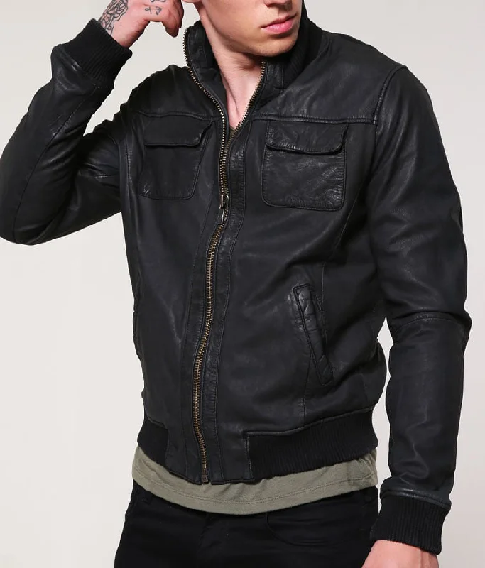 Low-key Luxury Men Real Lambskin Motorcycle Leather Biker Jacket KM253