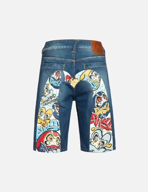 Casual Style Graffiti Daruma Daicock Print Denim Shorts
