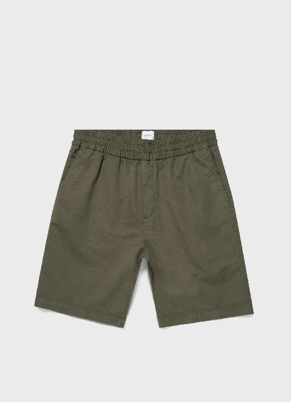 End Of The Year Men's Cotton Linen Drawstring Shorts in Khaki
