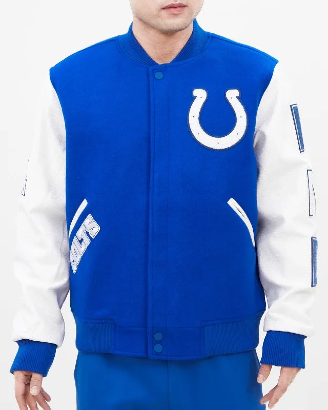 Simple Elegance NFL INDIANAPOLIS COLTS CLASSIC WOOL MEN'S VARSITY JACKET (ROYAL/WHITE)