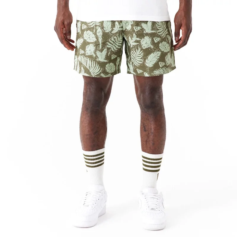 Comfort Fit New Era All Over Print Green Woven Shorts