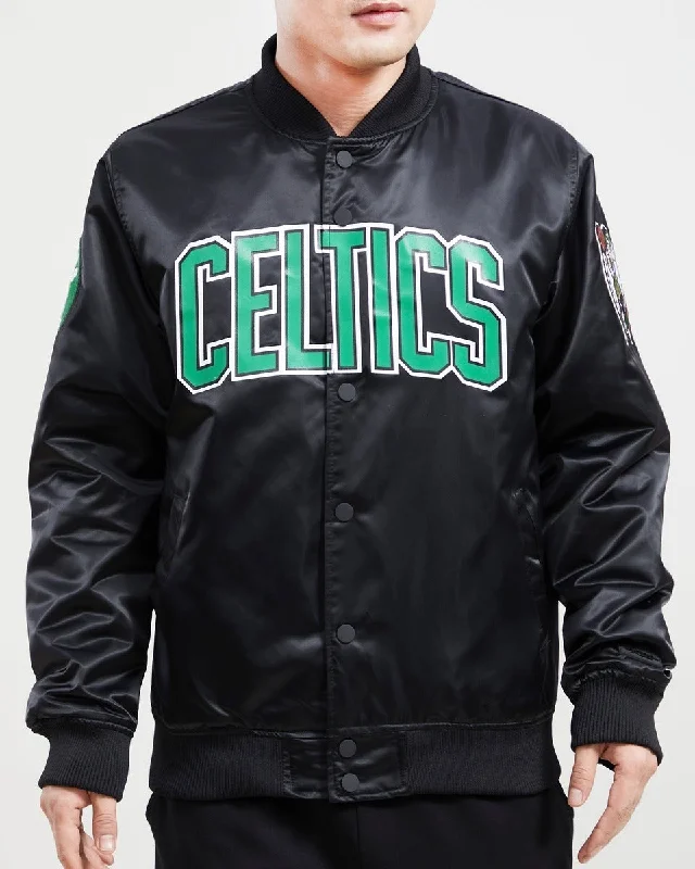 Casual Fit Wear NBA BOSTON CELTICS TEAM BIG LOGO MEN'S SATIN JACKET (BLACK)