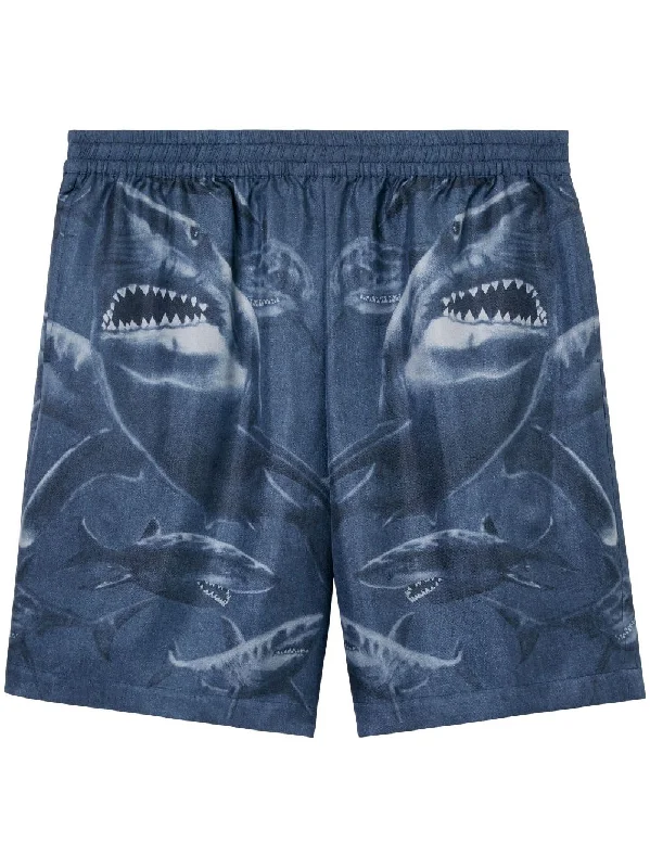 Luxury Temperament Shark-Print Silk Shorts