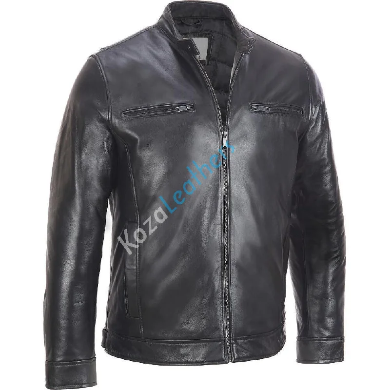 Comfortable Series Men Real Lambskin Motorcycle Leather Biker Jacket KM193