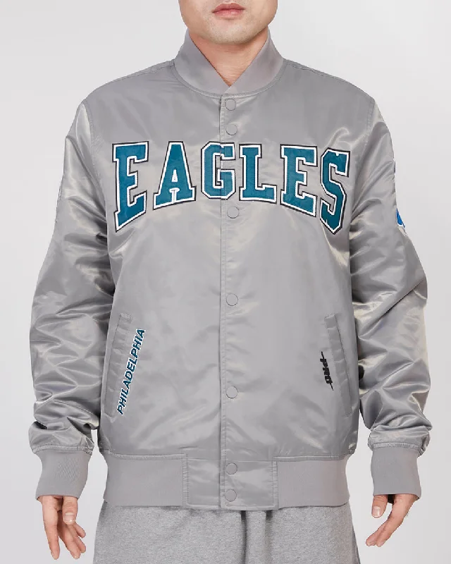 New Products NFL PHILADELPHIA EAGLES CREST EMBLEM MEN'S SATIN JACKET (GRAY)