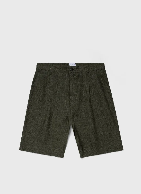 Fashion Wear Men's Pleated Linen Short in Hunter Green