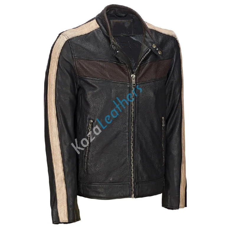 Fashion Innovation Men Real Lambskin Motorcycle Leather Biker Jacket KM187