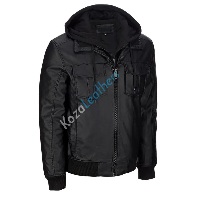 Comfortable And Versatile Men Real Lambskin Motorcycle Leather Biker Jacket KM219