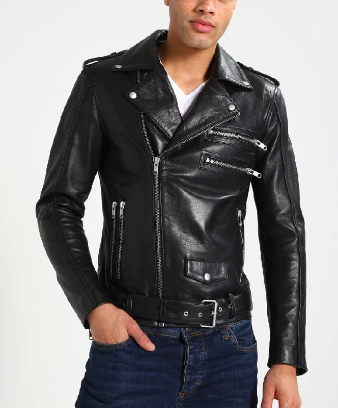 Casual Fit Wear Men Real Lambskin Motorcycle Leather Biker Jacket KM285