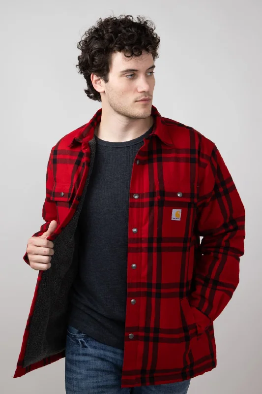 Warm And Comfortable Carhartt Relaxed Fit Sherpa Lined Jacket for Men in Crabapple | 106354-R99-CRABAPPLE