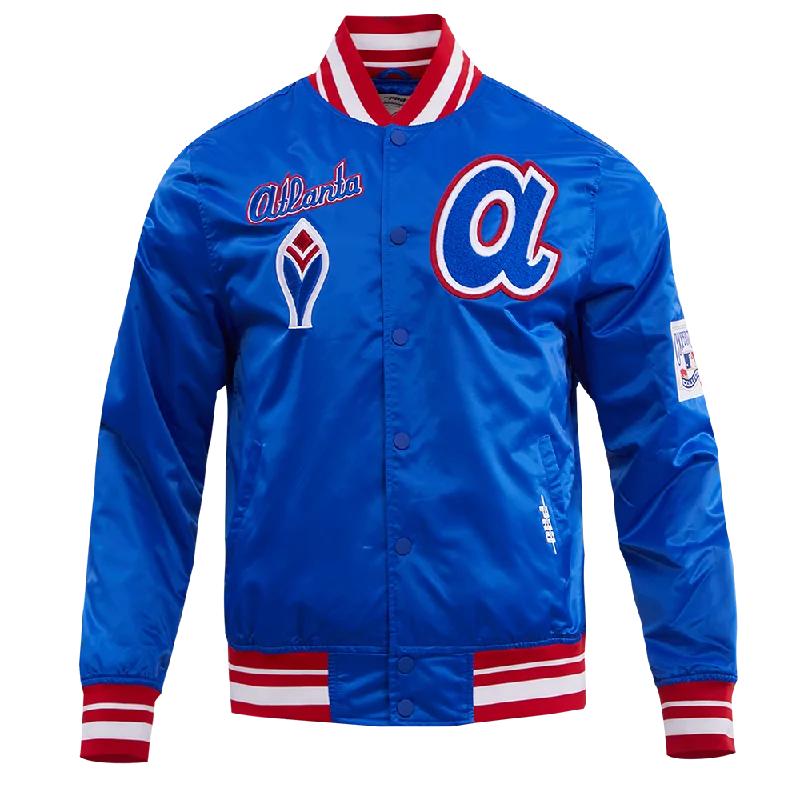 Fashionable Items MLB ATLANTA BRAVES RETRO CLASSIC MEN'S RIB SATIN JACKET (ROYAL/RED)