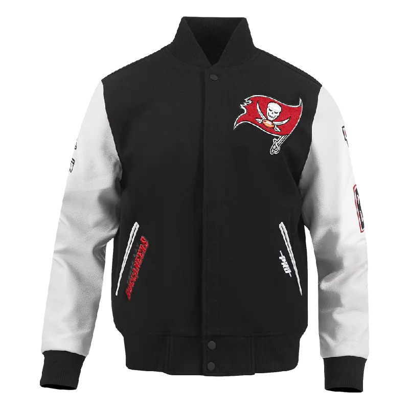 American Style NFL TAMPA BAY BUCCANEERS CLASSIC MEN'S WOOL VARSITY JACKET (BLACK/WHITE)