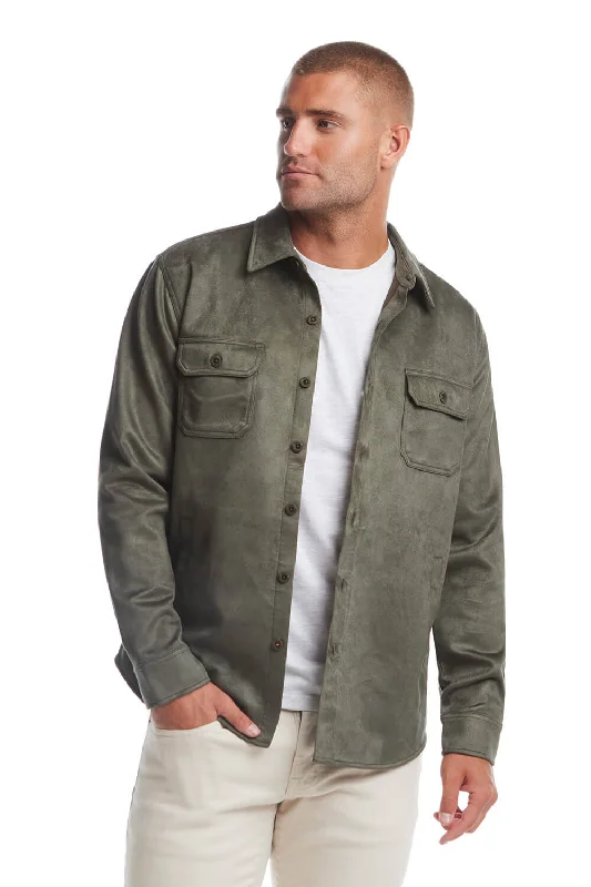Comfortable Chic Weatherproof Vintage Suede Shirt Jacket for Men in Army | F2421367GK-ARMY