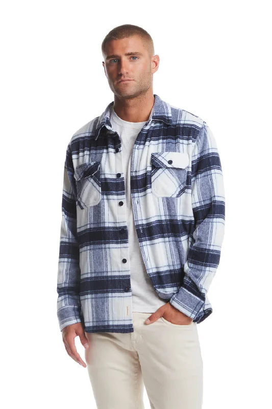 Practical Style Weatherproof Vintage Brushed Shirt Jacket for Men in White Plaid | F2421091GK-WHITEPLAID