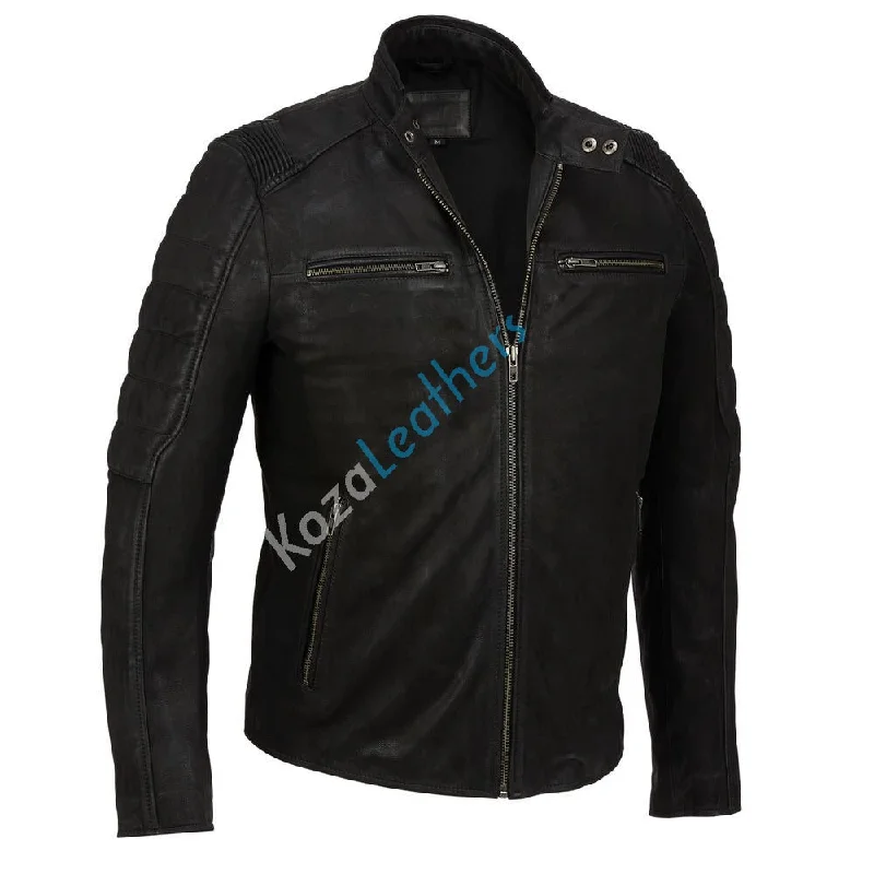Avant-garde Design Men Real Lambskin Motorcycle Leather Biker Jacket KM202