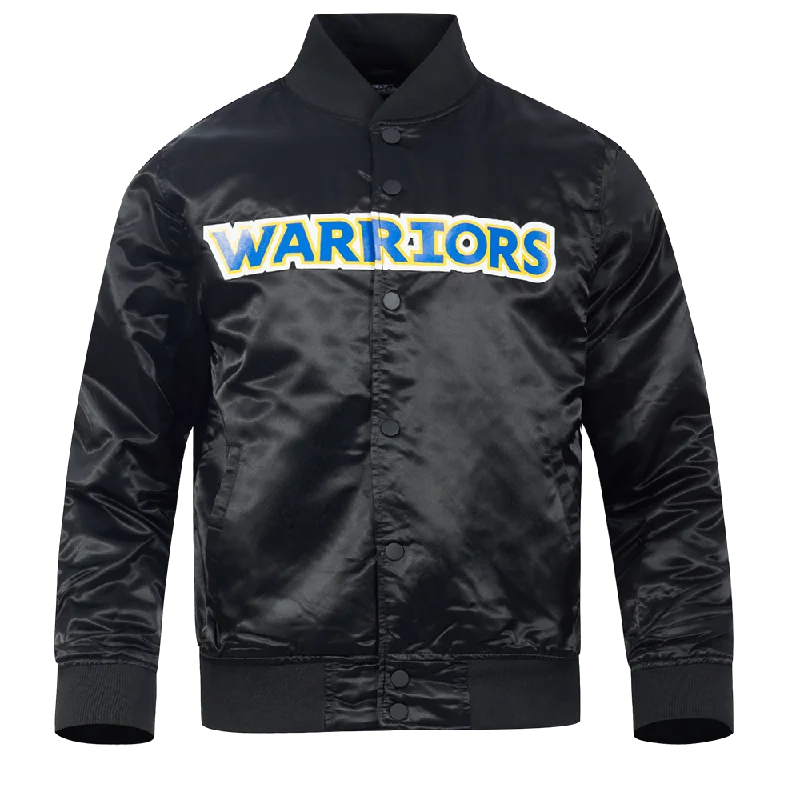 Elegant Wear NBA GOLDEN STATE WARRIORS TEAM BIG LOGO MEN'S SATIN JACKET (BLACK)