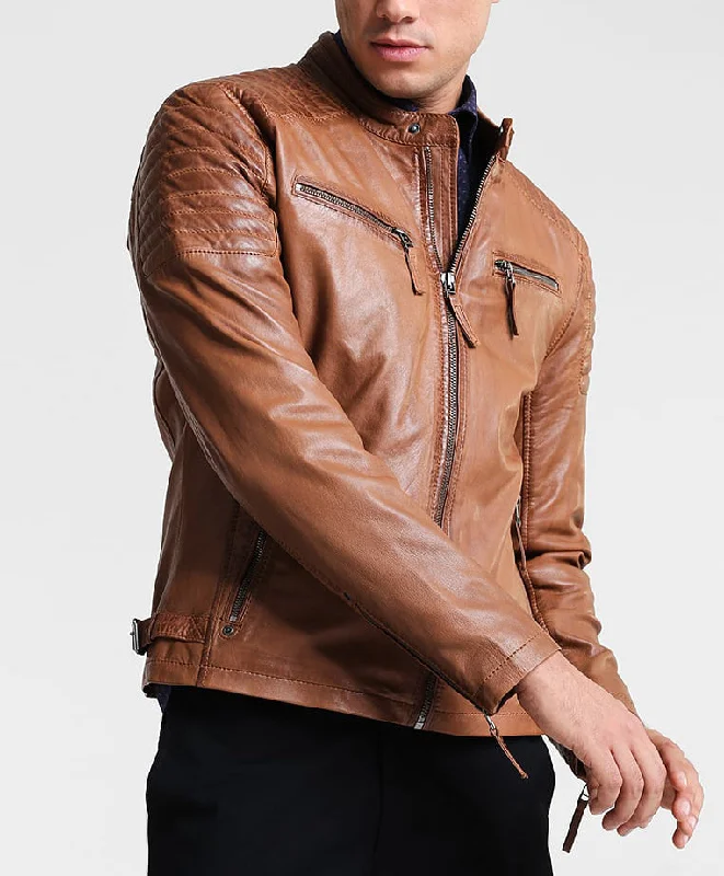 Dynamic Fashion Men Real Lambskin Motorcycle Leather Biker Jacket KM247