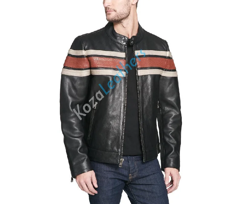Tropical Style Men Real Lambskin Motorcycle Leather Biker Jacket KM175