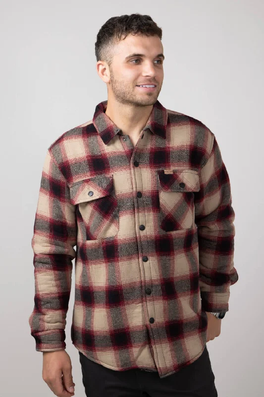 Fashion Comfort Sherpa Lined Flannel Shacket for Men in Khaki | MTJ04860F4-KHAKI