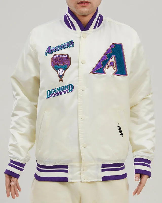 Breezy Outfits MLB ARIZONA DIAMONDBACKS RETRO CLASSIC MEN'S RIB SATIN JACKET (EGGSHELL/ PURPLE)