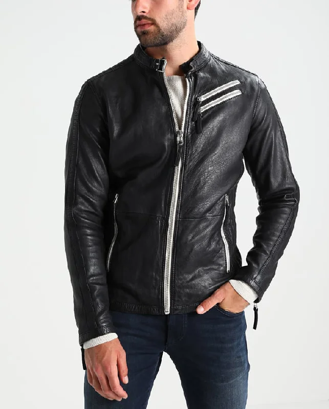 Comfortable Tops Men Real Lambskin Motorcycle Leather Biker Jacket KM274