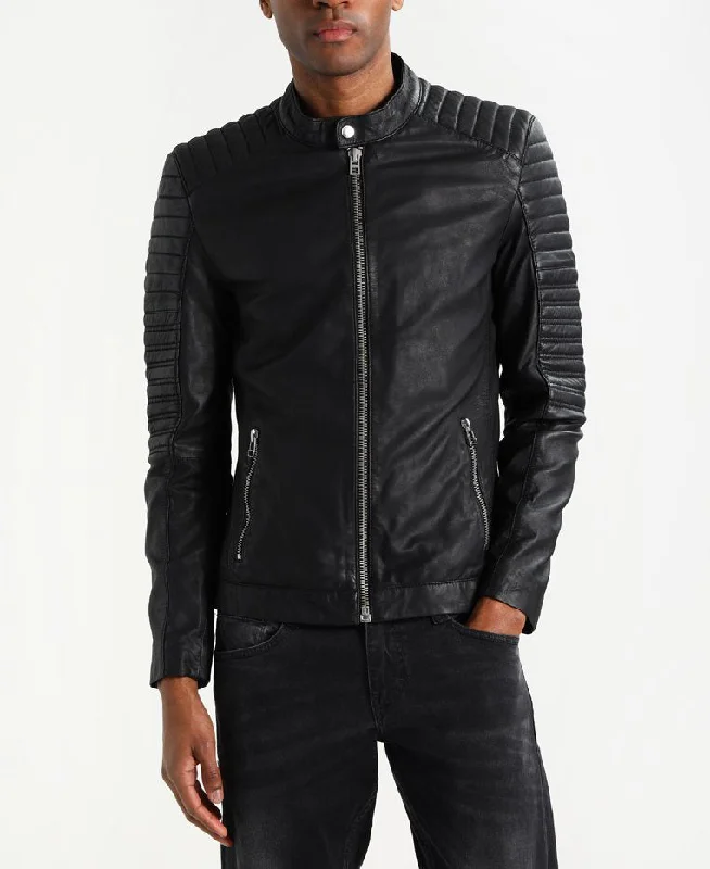 Slim Fit Men Real Lambskin Motorcycle Leather Biker Jacket KM260