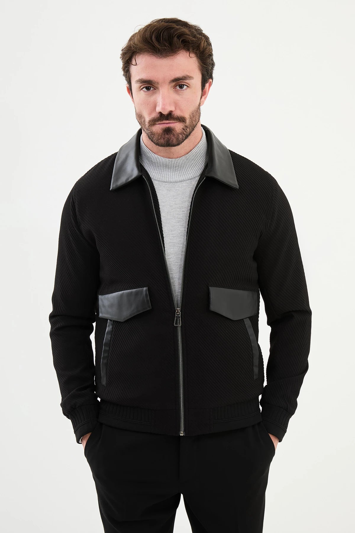 Ethnic Style Bojoni Capena Black Slim Fit Leather Coat