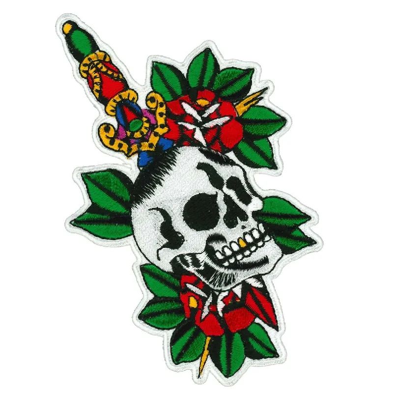 Trendy Comfort Wear Hot Leathers Skull Dagger and Roses 3" Patch PPQ2004