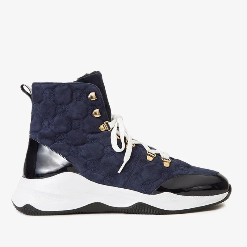 Soft Wear The Cambridge Navy Blue Suede Quilted Leather Ankle Women Boot