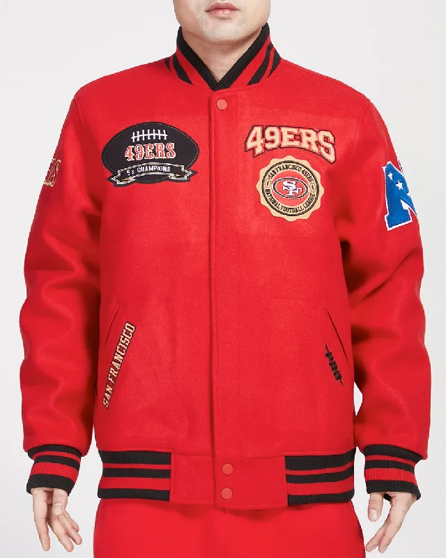 Trendy Layers NFL SAN FRANCISCO 49ERS CREST EMBLEM MEN'S RIB WOOL VARSITY JACKET (RED/BLACK)