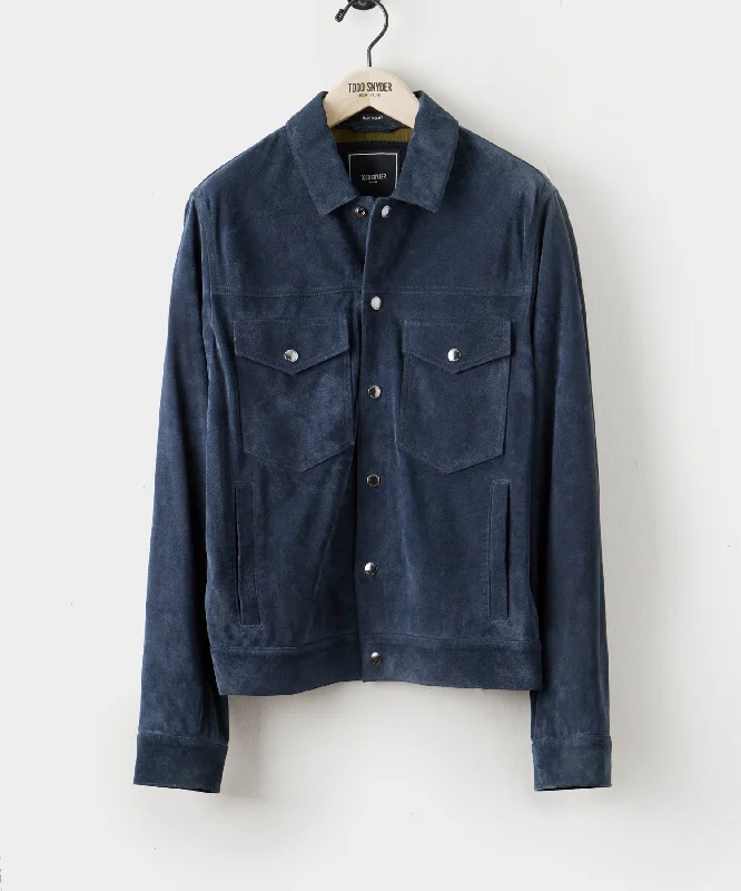 Luxury And Elegant Slim Fit Italian Suede Jacket in Navy