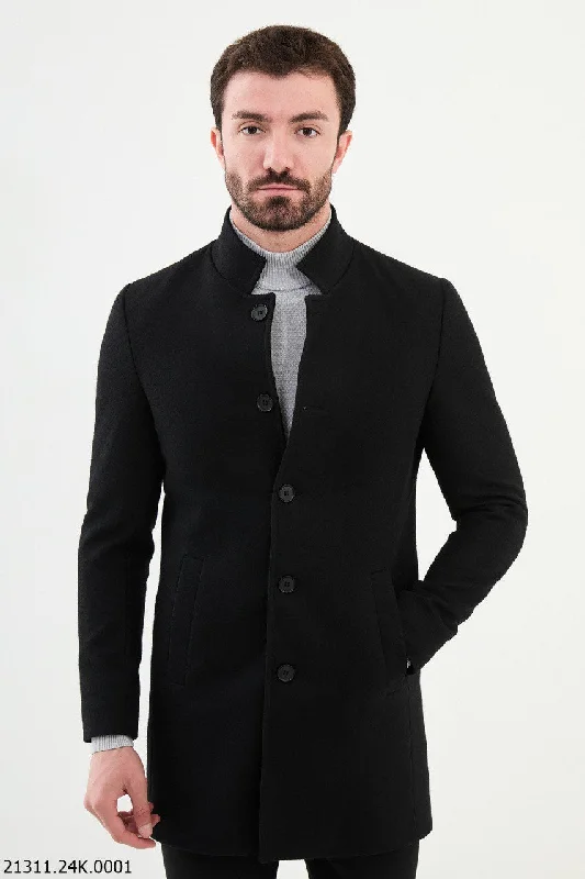 Weekend Comfort Wear Bojoni Belmonte Long Slim Fit Black Coat