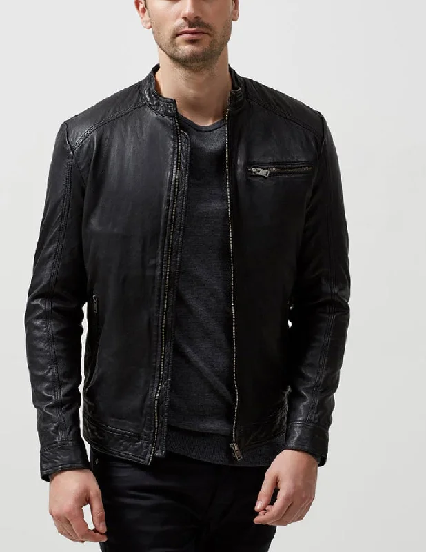 Free And Casual Men Real Lambskin Motorcycle Leather Biker Jacket KM229