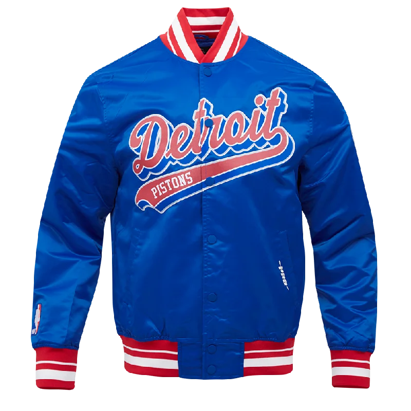 Luxury Style NBA DETROIT PISTONS SCRIPT TAIL MEN'S SATIN JACKET (ROYAL BLUE/RED)
