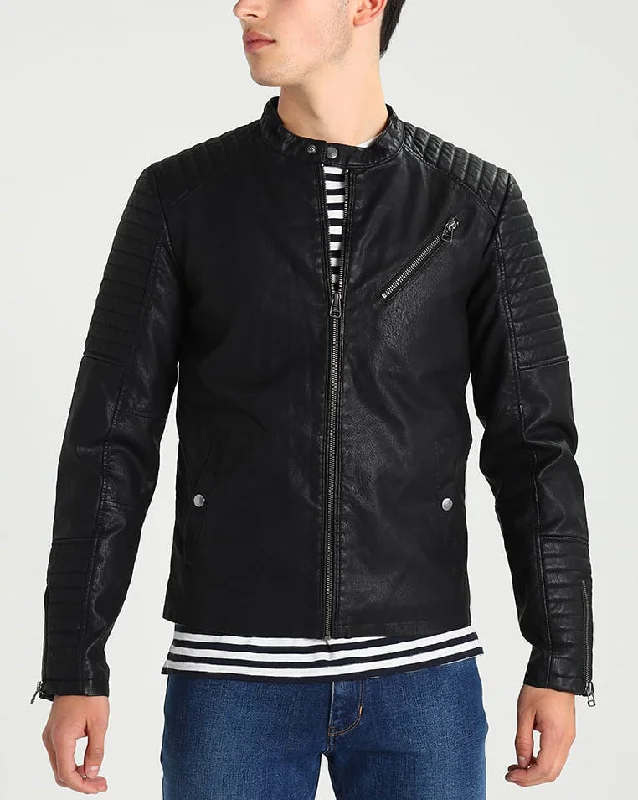 Casual Comfort Men Real Lambskin Motorcycle Leather Biker Jacket KM301