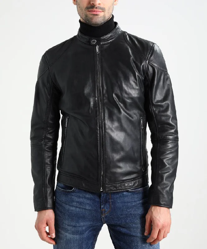 Elegant And Noble Men Real Lambskin Motorcycle Leather Biker Jacket KM243
