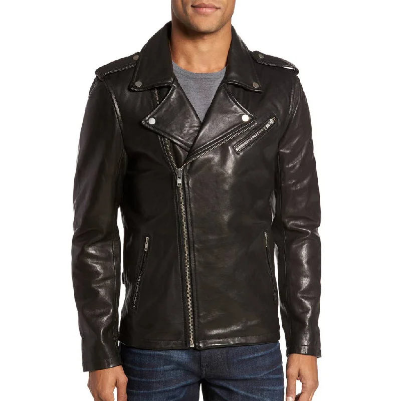 Cozy Vibes Men Real Lambskin Motorcycle Leather Biker Jacket KM333