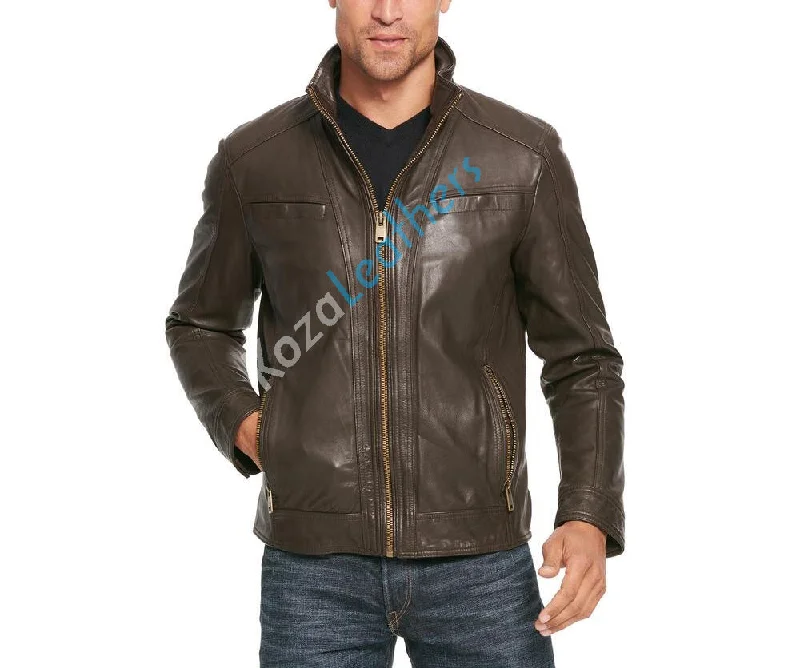 Classic Series Men Real Lambskin Motorcycle Leather Biker Jacket KM160