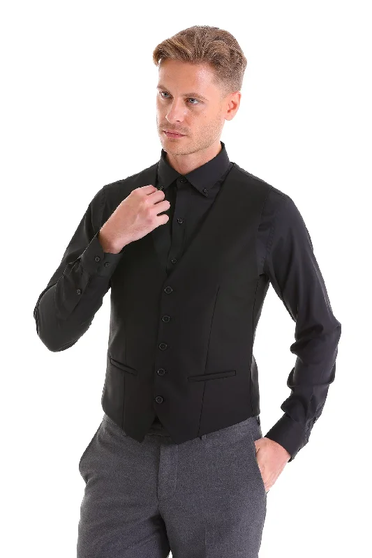 High-end Design Slim Fit Louis Navy Padded Vest, Black