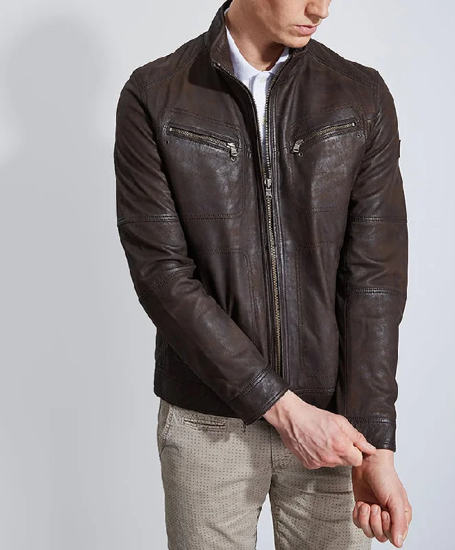 Cozy Lounge Wear Men Real Lambskin Motorcycle Leather Biker Jacket KM286