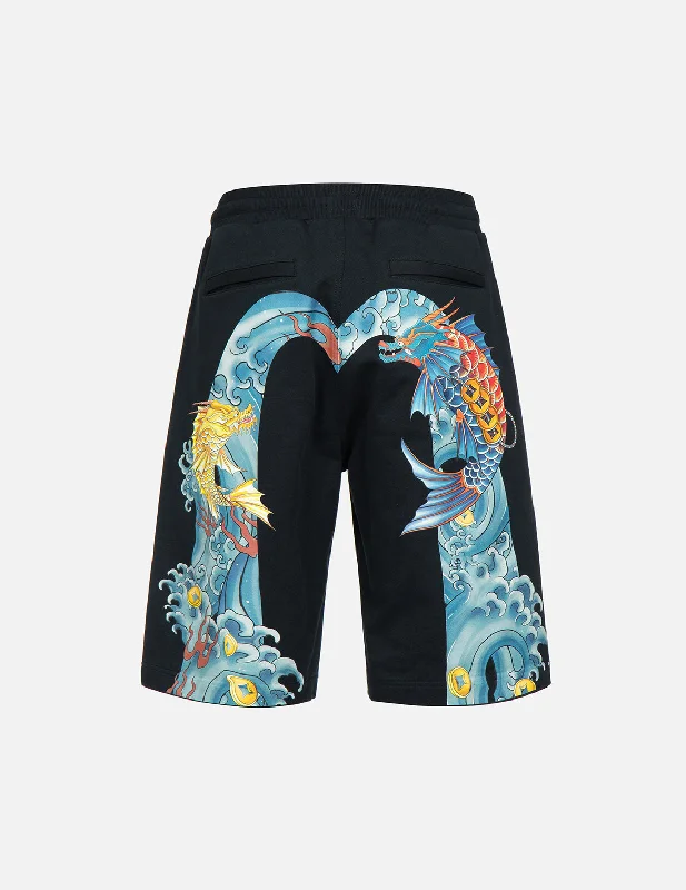 Practical Style Koi-Dragon Daicock Print Sweat Shorts