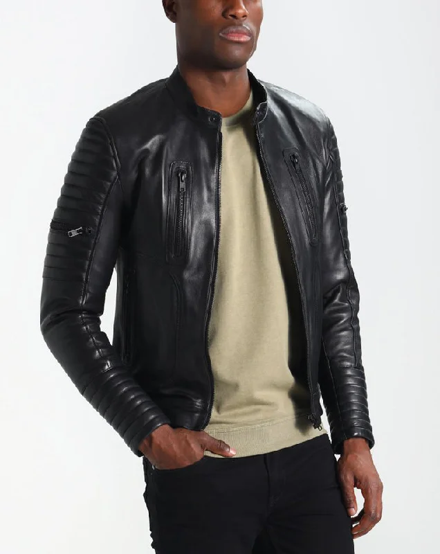 Trendy Items Men Real Lambskin Motorcycle Leather Biker Jacket KM245