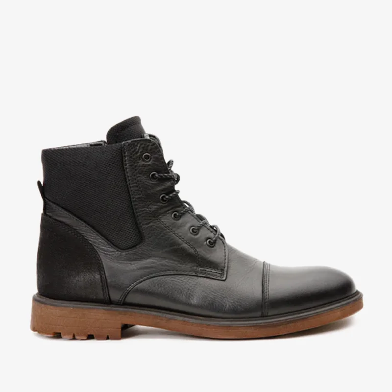 Warm And Comfortable The Zagreb Black Leather Cap Toe Lace Up Men Boot with a Zipper Final Sale!