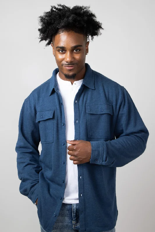 Cozy Sweaters Simply Southern Shacket for Men in Denim | PP-0224-MN-SHKT-KNIT-DENIM