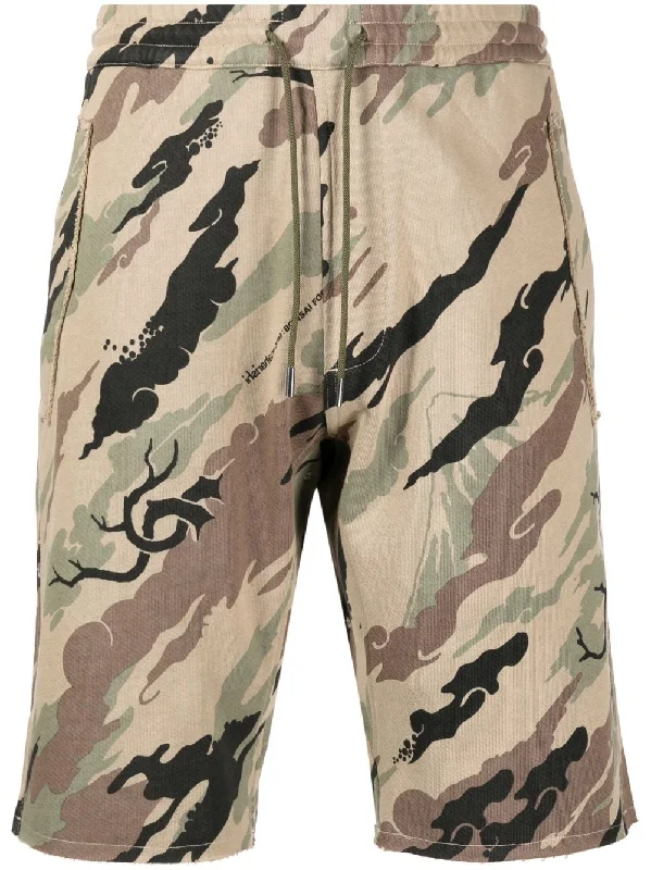 Elegant Outline Bonsai Forest-Print Cotton Shorts