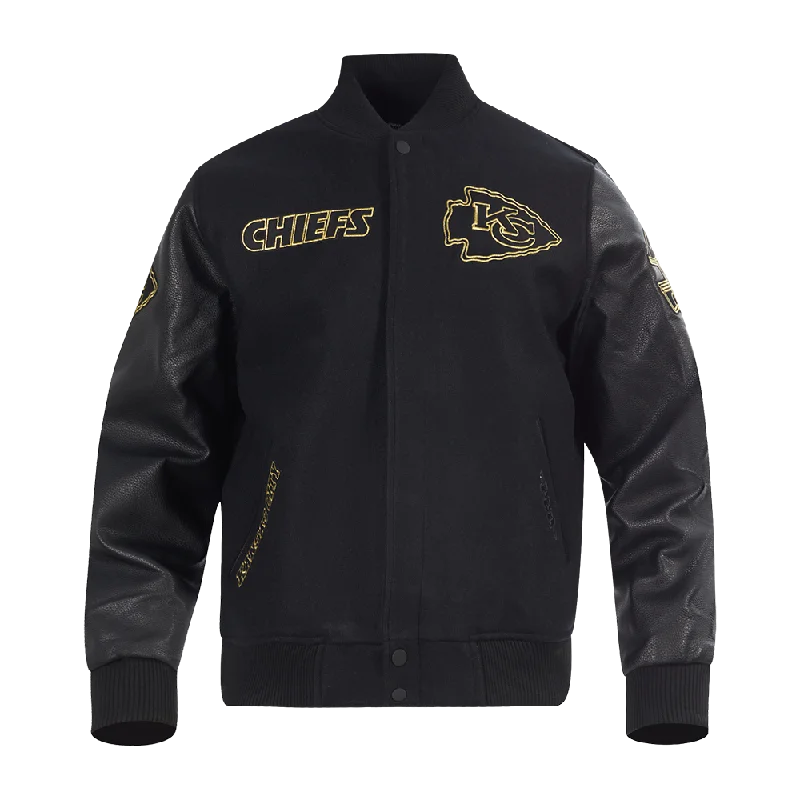 Trendy Looks NFL KANSAS CITY CHIEFS BLACK & GOLD MEN'S WOOL VARSITY JACKET (JET BLACK)