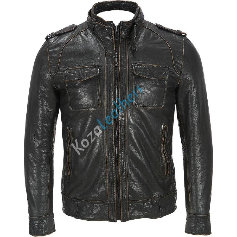 New Products Men Real Lambskin Motorcycle Leather Biker Jacket KM170