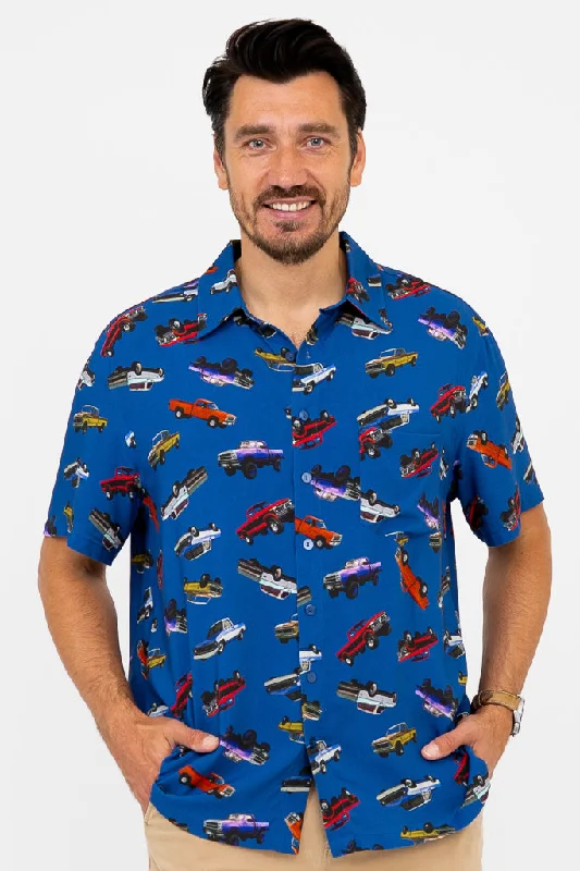 Effortless Outfits Dino Shirt, Blue Truck, Woven Bamboo