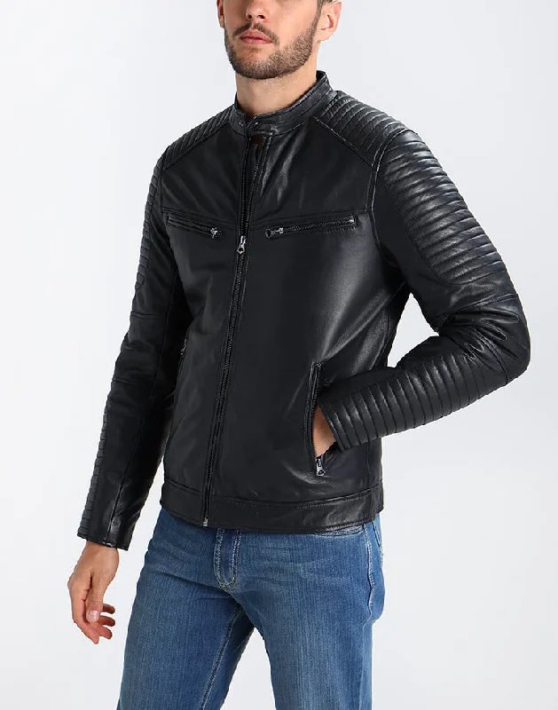 Celebrity Style Men Real Lambskin Motorcycle Leather Biker Jacket KM236
